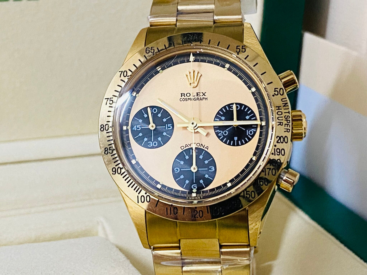 Daytona Paul Newman Vintage ref. 6245 vetro plexi oro e chamapgne